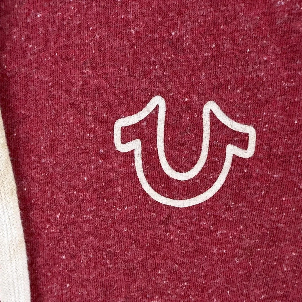 True Religion Hoodie Mens Large Red Full Zip Fleece Big T Logo Sweatshirt